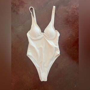 Ribbed One Piece Swimsuit, Cream / Beige / Tan, Size XS / S
